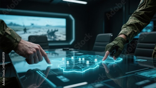 Members analyzing a digital map in a tactical environment.