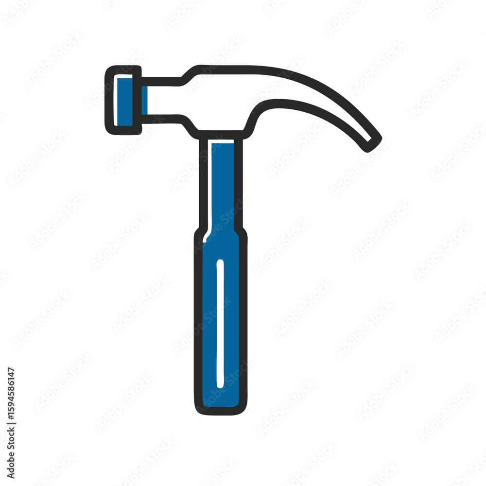 Iconic hammer tool with blue handle in minimalist design Iconic hammer tool with blue handle in minimalist design