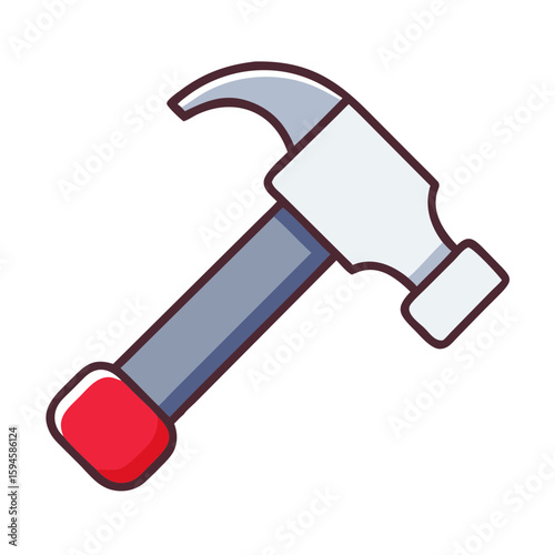 Cartoon hammer tool in flat design with red handle and grey body  