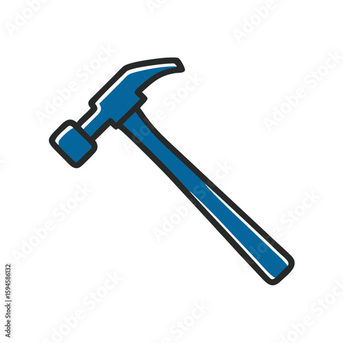 Blue hammer icon with flat design and bold outline  