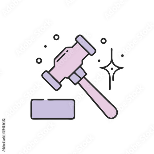 Colorful gavel icon with sparkle effects
