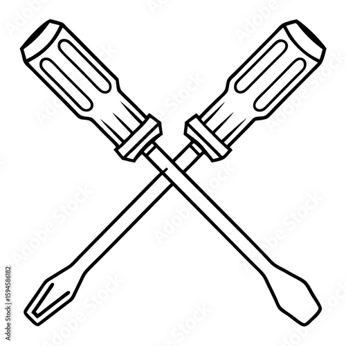 Crossed screwdrivers in outline style for tools and repair projects  on a transparent background