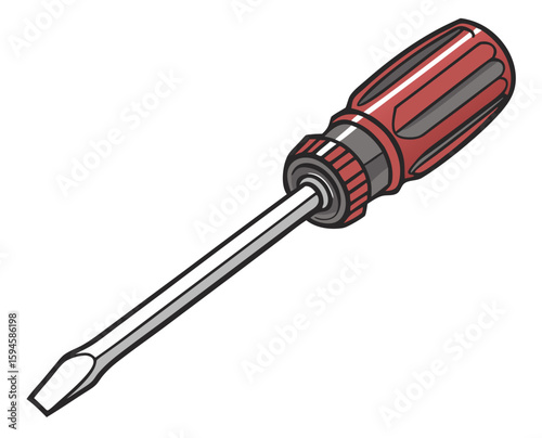 Red-handled screwdriver with flat tip on a transparent background 