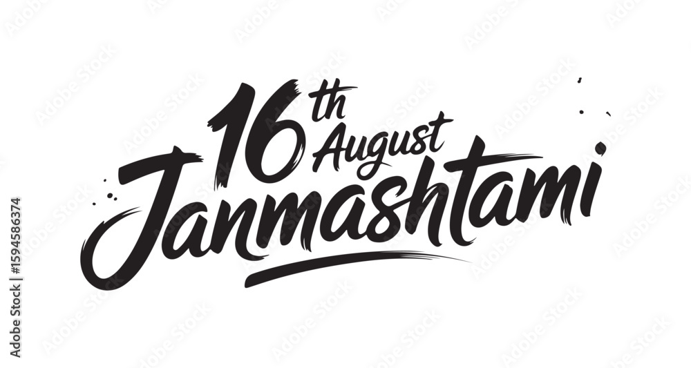 Fototapeta premium Elegant Calligraphy Design Celebrating Janmashtami on the 16th of August Festival of Krishna's Birth and Religious Observance