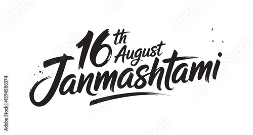 Elegant Calligraphy Design Celebrating Janmashtami on the 16th of August Festival of Krishna's Birth and Religious Observance