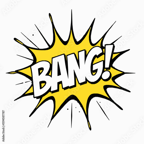 Comic book style graphic of the word bang in yellow explosion speech bubble effect