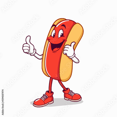 Cheerful cartoon hot dog character with thumbs up gesture and smiling expression