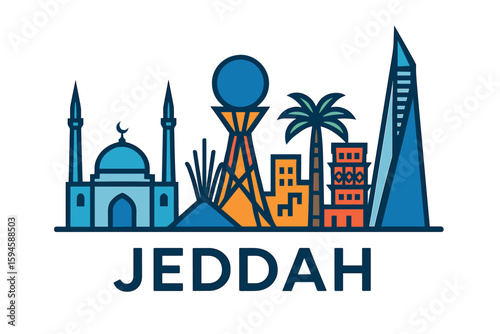 Jeddah skyline with iconic buildings and landmarks