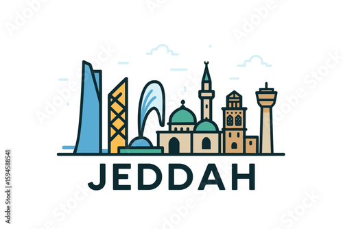 Jeddah skyline with iconic buildings and landmarks