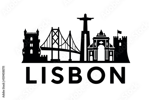 City skyline with iconic buildings and landmarks of Lisbon