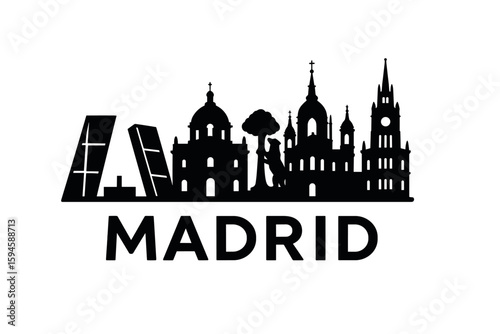 City skyline with iconic buildings and landmarks of Madrid