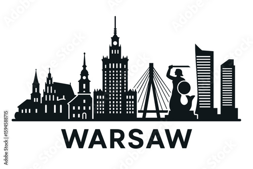 City skyline with iconic buildings and landmarks of Warsaw