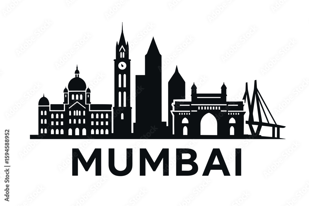 Naklejka premium City skyline with iconic buildings and landmarks of Mumbai