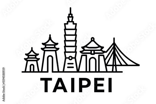 City skyline with iconic buildings and landmarks of Taipei