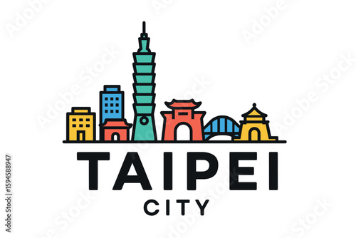 City skyline with iconic buildings and landmarks of Taipei