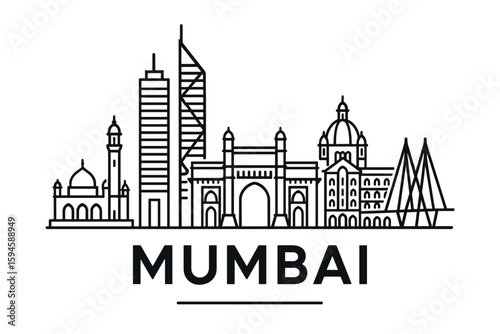 City skyline with iconic buildings and landmarks of Mumbai