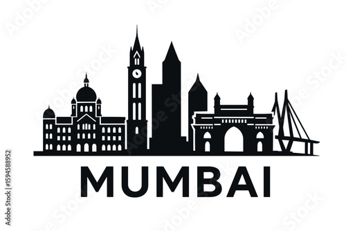 City skyline with iconic buildings and landmarks of Mumbai