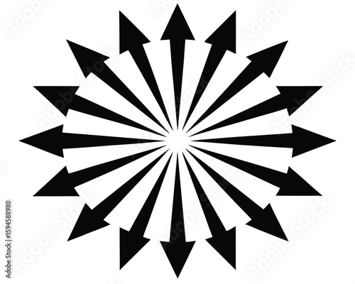 A radial pattern of black arrows pointing outwards on white background Ai Generated
