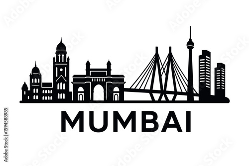 City skyline with iconic buildings and landmarks of Mumbai