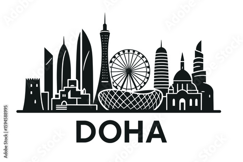 City skyline with iconic buildings and landmarks of Doha