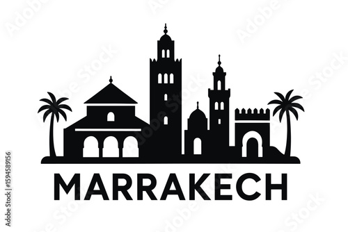 City skyline with iconic buildings and landmarks of Marrakech