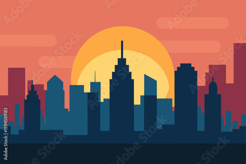 City Skyline Sunrise with Gentle Light and Clear Sky