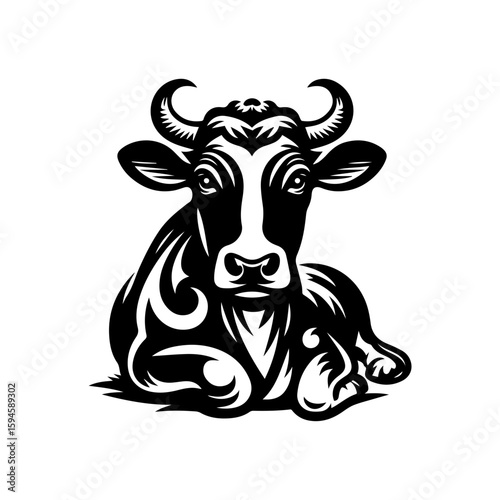 Stylized Black and White Cow Illustration.
