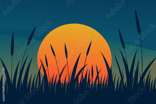 Glow of Sunrise Through Tall Grass in Meadow