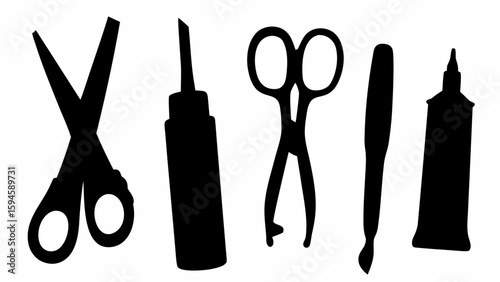 Silhouette image showcasing scissors glue applicator and craft tools arranged in a simple composition