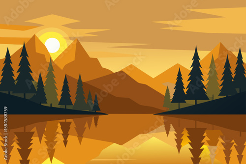 Lakeside Forest Lit with Golden Morning Reflections