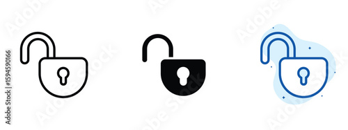 set of pixel perfect colored Unlock icon, 1 silhouette, 1 Unexpanded, Open padlock symbol representing unlock or access granted.