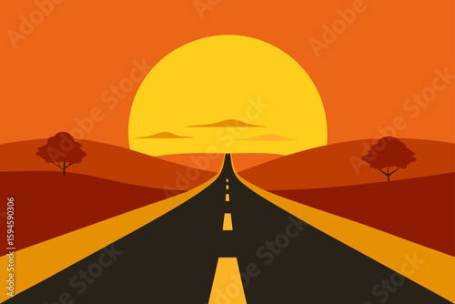 Rural Road Glowing with Backlight of Sunrise Background