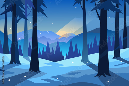 Snow Covered Forest Glowing in Early Light