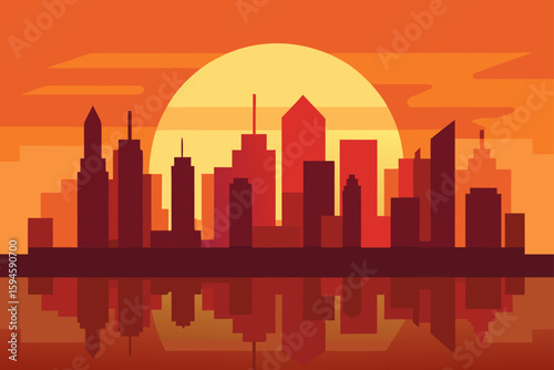 Sunrise Light Reflecting on Glassy City Buildings