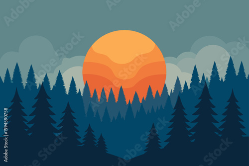 Sun Rising Through Dense Fog in Quiet Forest