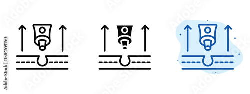 set of pixel perfect colored Blackheads removal machine icon, 1 silhouette, 1 Unexpanded, Device symbol with suction element, used for skincare and blackhead removal.