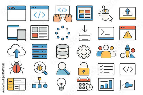 Flat Vector Icons – Website Server Development Concepts