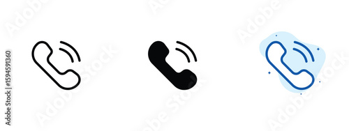 set of pixel perfect colored Call icon, 1 silhouette, 1 Unexpanded, Phone or receiver symbol representing voice communication.