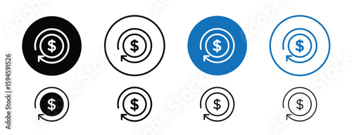 set of pixel perfect colored Cash back icon, 1 silhouette, 1 Unexpanded, Cash with arrow or refund symbol representing money return.