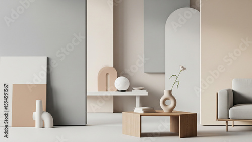 Minimalist Interior Design with Geometric Shapes and Muted Tones