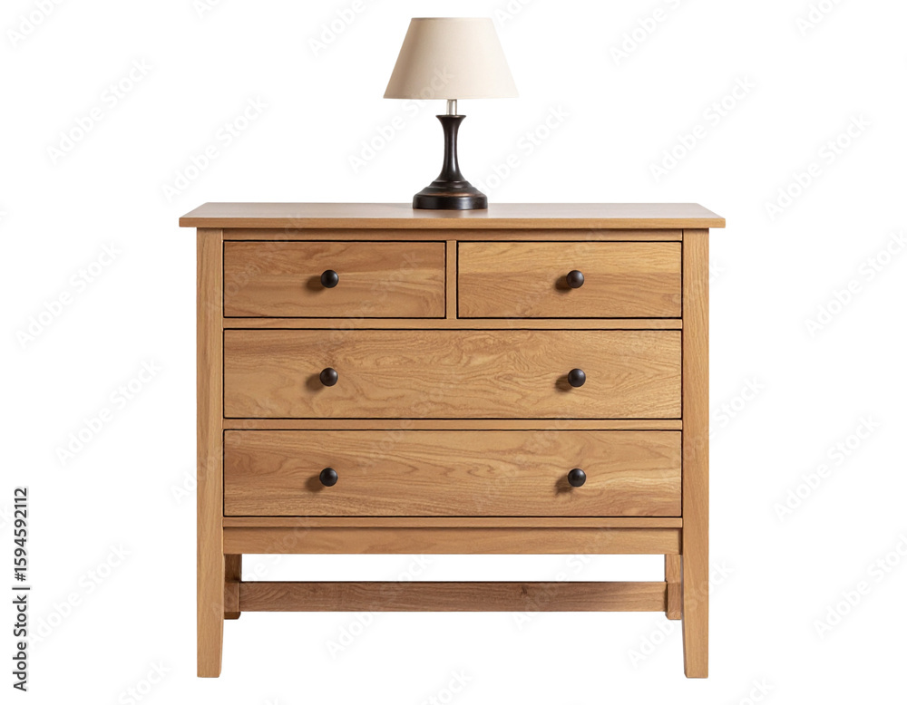 Fototapeta premium Classic Bedside Table with Lamp, Front View, Transparent Background