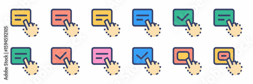 Vector illustration of mouse clicking on UI elements like text box, checkbox, and radio button