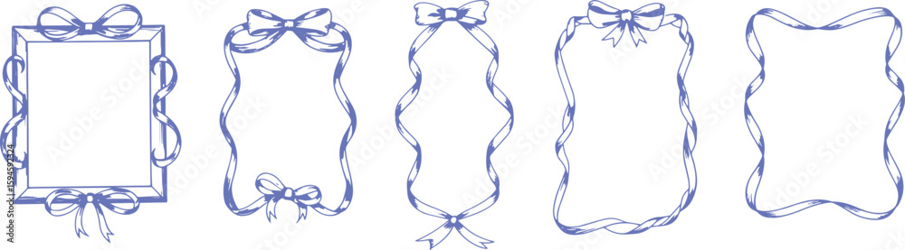 Fototapeta premium Hand-Drawn Ribbon and Bow Frame Set 
