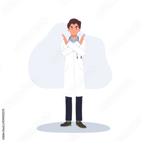 doctor no gesture crossed arms medical warning cartoon vector