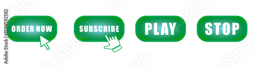 Click Here Button with pointer clicking. Web button set. Click button. Clicking the icon. Action button click here with click cursor. Vector illustration.