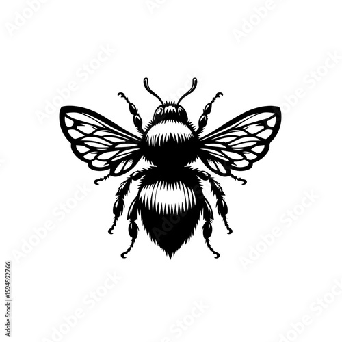 Detailed Black Silhouette of a Bumblebee.