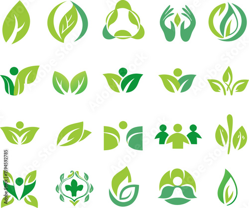 Collection of Green Leaf and Human Figure Logos