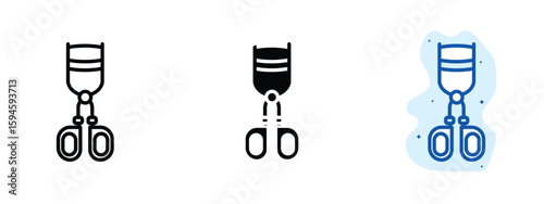 set of pixel perfect colored Eyelash curler icon, 1 silhouette, 1 Unexpanded, Device used for curling eyelashes, indicating beauty tools.