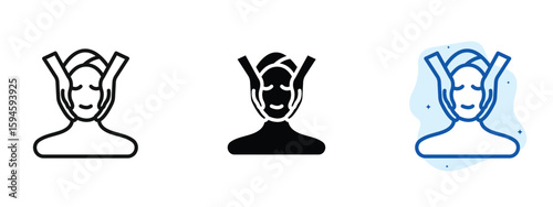 set of pixel perfect colored Facial icon, 1 silhouette, 1 Unexpanded, Relaxed face with towel or mask indicating a spa facial.