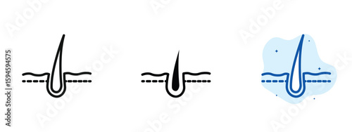 set of pixel perfect colored Hair follicle icon, 1 silhouette, 1 Unexpanded, Follicle diagram representing hair growth.